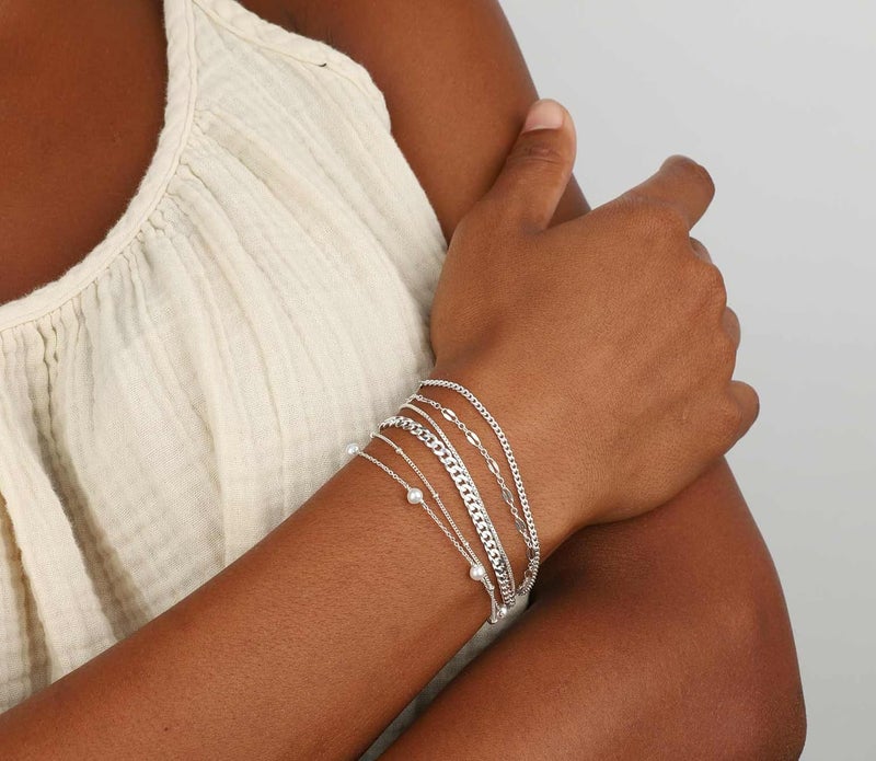 MBW Silver Plated Bracelets for Women, Dainty Silver Bracelets for Women Set Bracelet Stack Waterproof Jewelry for Women Trendy Minimalist Simple Small Thin Bracelet Set for Women Teen Gift - Image 2